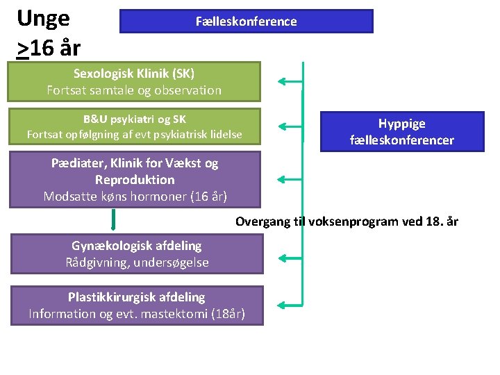 Unge >16 år Fælleskonference Sexologisk Klinik (SK) Fortsat samtale og observation B&U psykiatri og