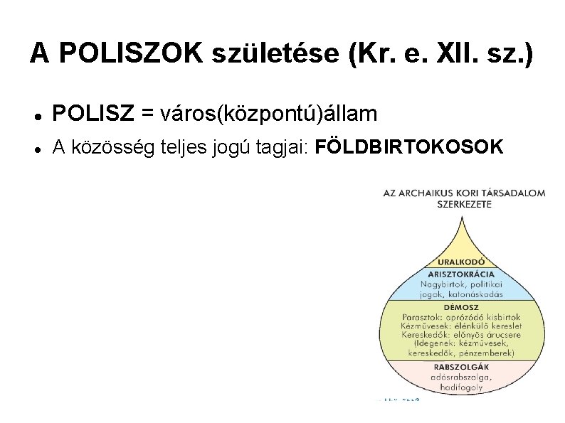 A POLISZOK születése (Kr. e. XII. sz. ) POLISZ = város(központú)állam A közösség teljes