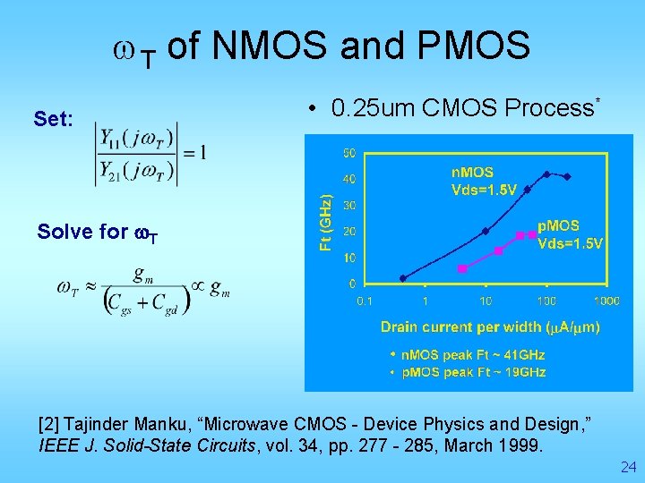 w. T of NMOS and PMOS Set: • 0. 25 um CMOS Process* Solve