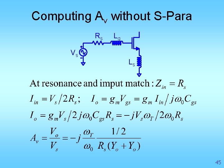 Computing Av without S-Para Rs Vs Lg Ls 45 