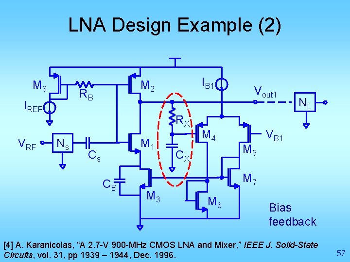 LNA Design Example (2) M 8 RB IREF VRF IB 1 M 2 RX