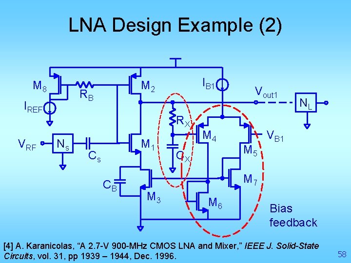 LNA Design Example (2) M 8 RB IREF VRF IB 1 M 2 RX