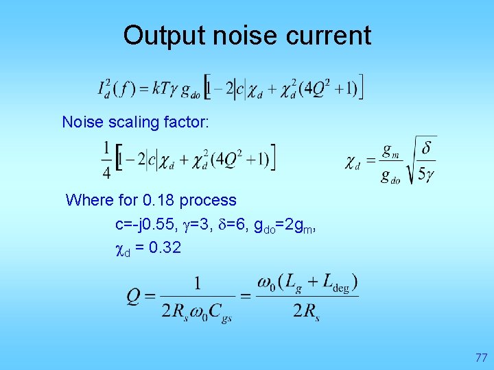 Output noise current Noise scaling factor: Where for 0. 18 process c=-j 0. 55,