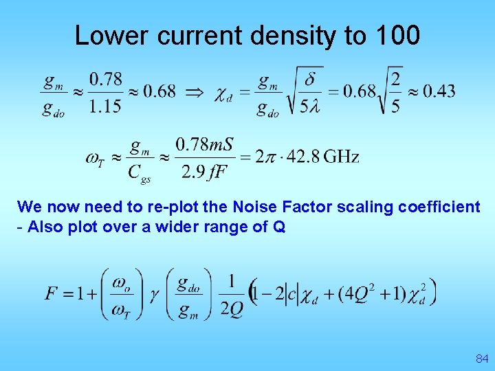 Lower current density to 100 We now need to re-plot the Noise Factor scaling