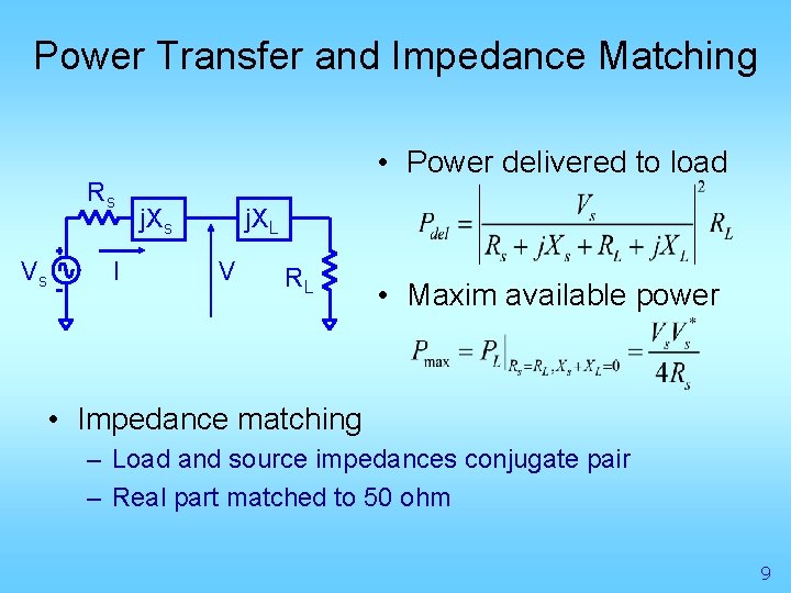 Power Transfer and Impedance Matching Rs Vs I • Power delivered to load j.