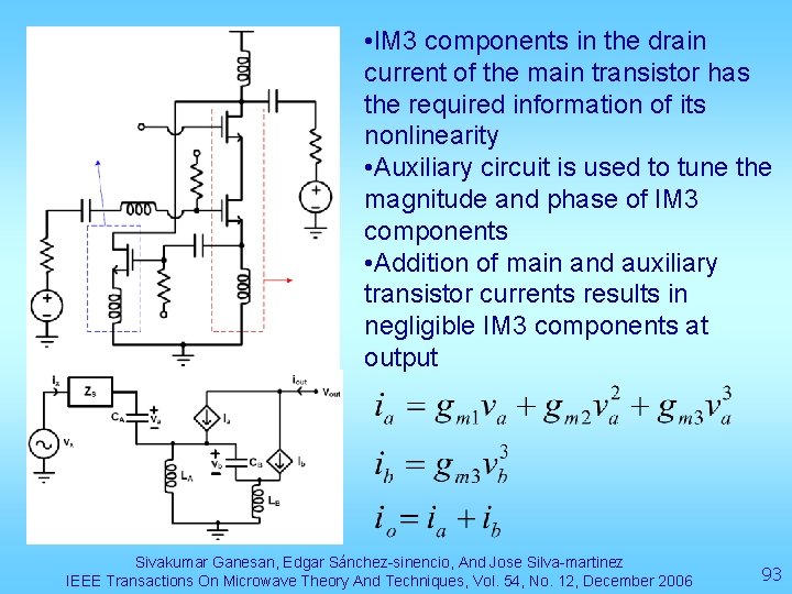  • IM 3 components in the drain current of the main transistor has