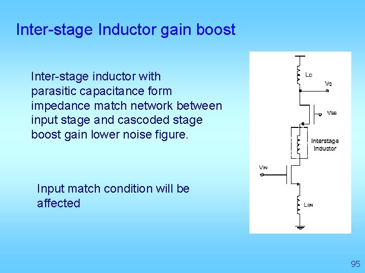 Inter-stage Inductor gain boost Inter-stage inductor with parasitic capacitance form impedance match network between