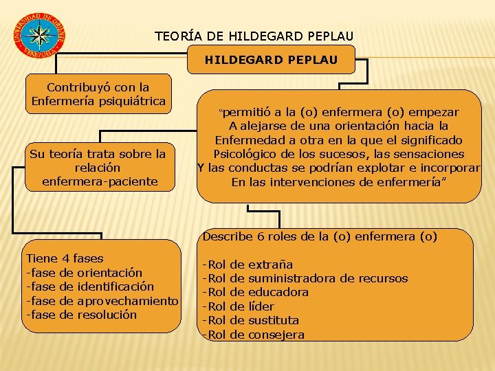 TEORÍA DE HILDEGARD PEPLAU Contribuyó con la Enfermería psiquiátrica Su teoría trata sobre la