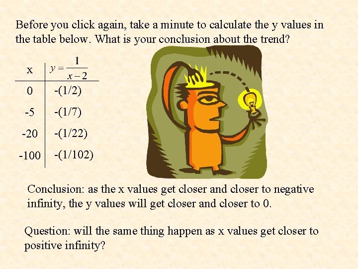 Before you click again, take a minute to calculate the y values in the