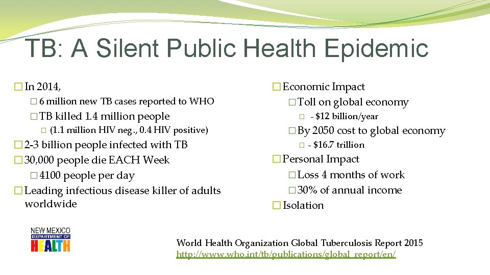 TB: A Silent Public Health Epidemic � In 2014, � 6 million new TB