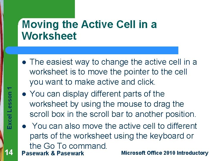 Moving the Active Cell in a Worksheet Excel Lesson 1 l 14 l l