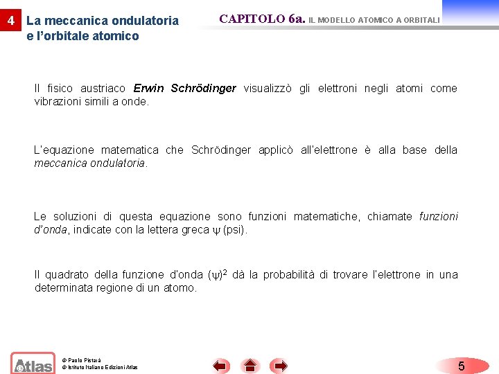 4 La meccanica ondulatoria e l’orbitale atomico CAPITOLO 6 a. IL MODELLO ATOMICO A