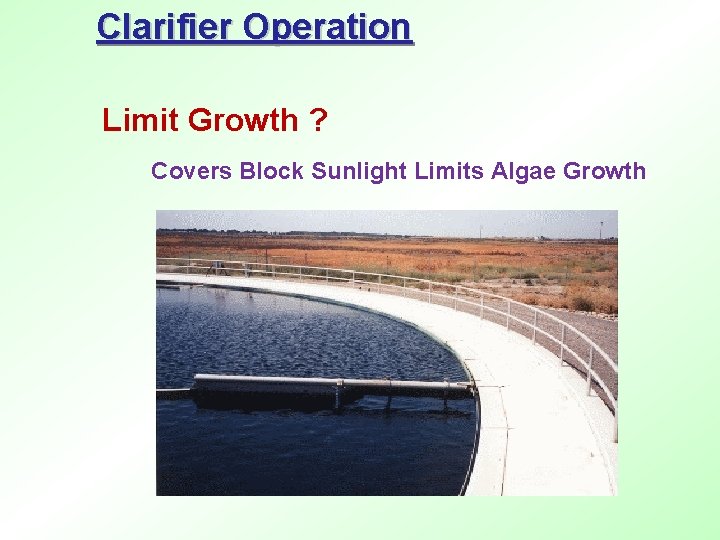 Clarifier Operation Limit Growth ? Covers Block Sunlight Limits Algae Growth 