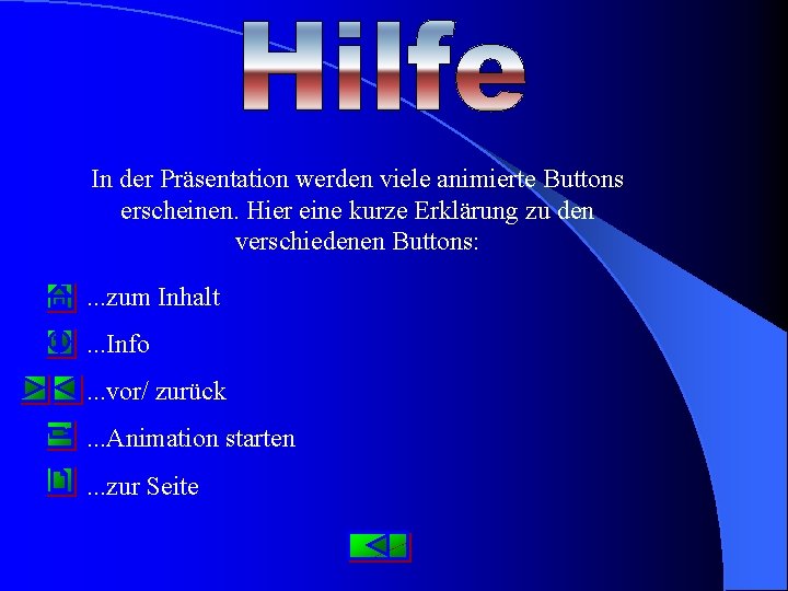 In der Präsentation werden viele animierte Buttons erscheinen. Hier eine kurze Erklärung zu den