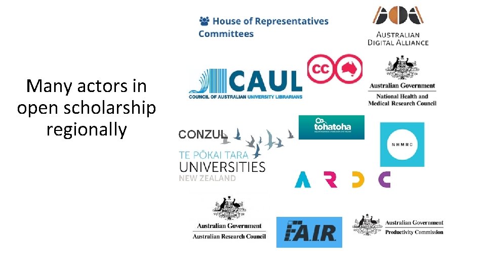 Many actors in open scholarship regionally 