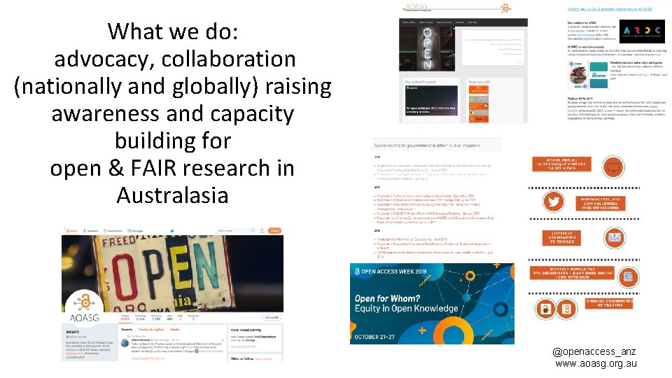 What we do: advocacy, collaboration (nationally and globally) raising awareness and capacity building for