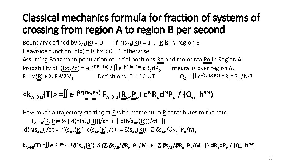 Classical mechanics formula for fraction of systems of crossing from region A to region