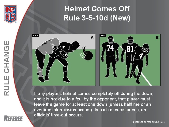 Helmet Comes Off Rule 3 -5 -10 d (New) RULE CHANGE Play. Pic® A