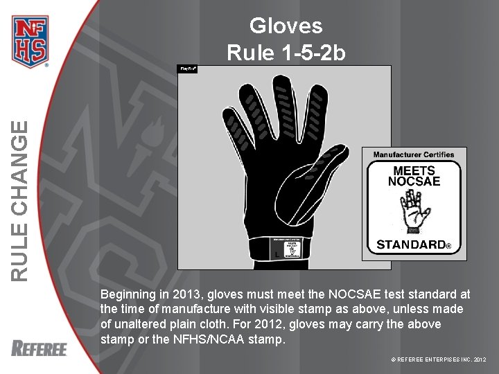 Gloves Rule 1 -5 -2 b RULE CHANGE Play. Pic® Beginning in 2013, gloves