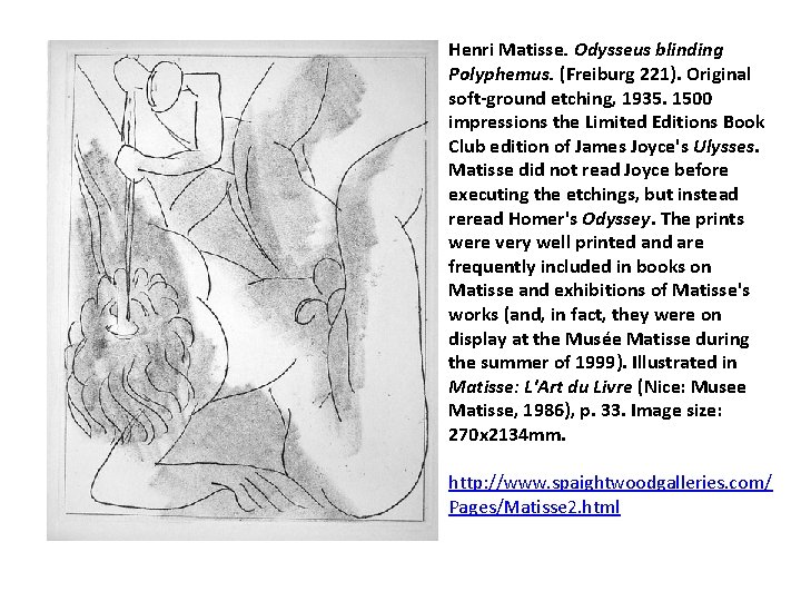 Henri Matisse. Odysseus blinding Polyphemus. (Freiburg 221). Original soft-ground etching, 1935. 1500 impressions the