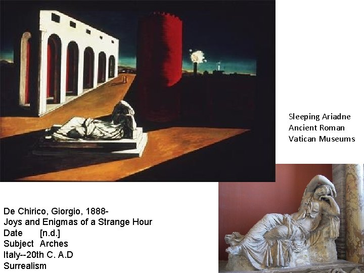 Sleeping Ariadne Ancient Roman Vatican Museums De Chirico, Giorgio, 1888 - Joys and Enigmas