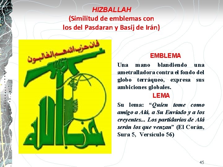 HIZBALLAH (Similitud de emblemas con los del Pasdaran y Basij de Irán) EMBLEMA Una