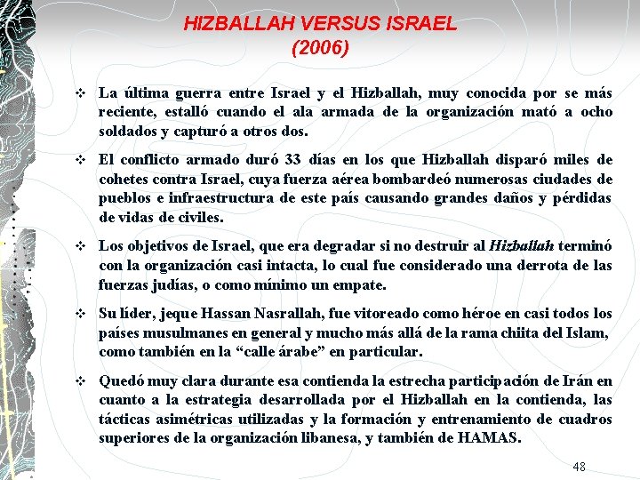 HIZBALLAH VERSUS ISRAEL (2006) La última guerra entre Israel y el Hizballah, muy conocida