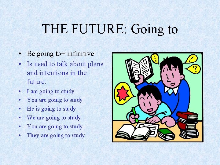 THE FUTURE: Going to • Be going to+ infinitive • Is used to talk