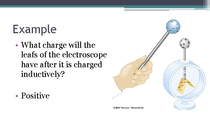 Example • What charge will the leafs of the electroscope have after it is