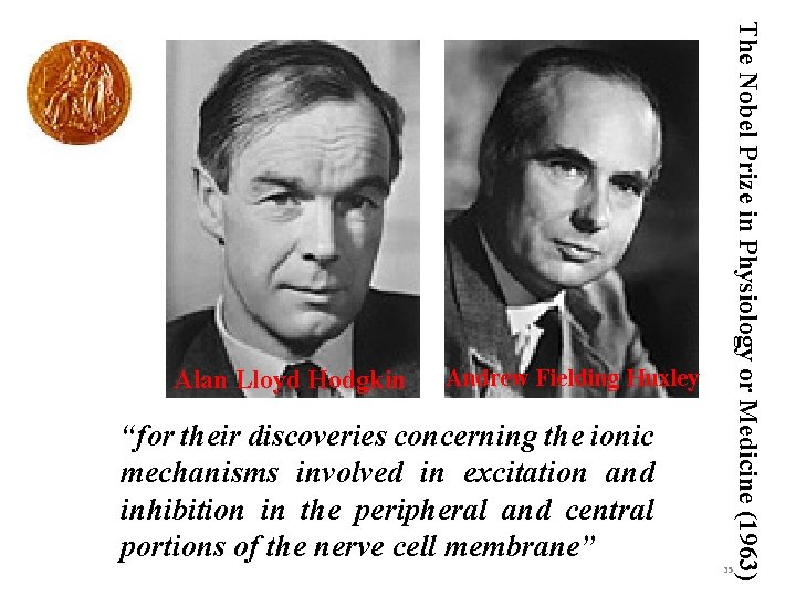 Andrew Fielding Huxley “for their discoveries concerning the ionic mechanisms involved in excitation and