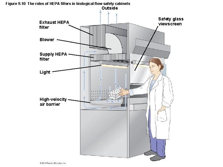 Figure 9. 10 The roles of HEPA filters in biological flow safety cabinets Outside