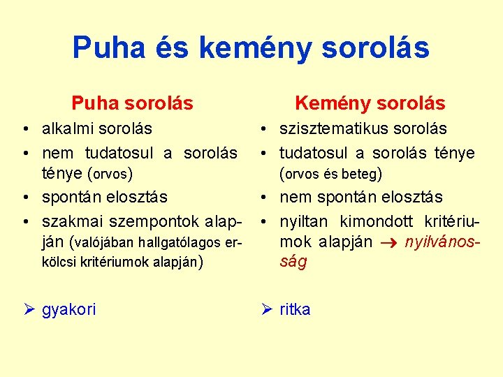 Puha és kemény sorolás Puha sorolás Kemény sorolás • alkalmi sorolás • nem tudatosul