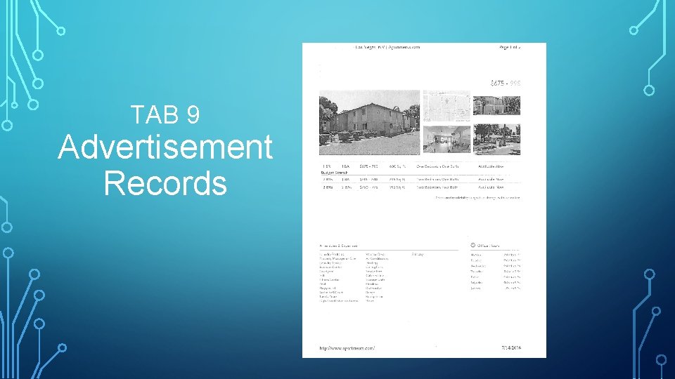 TAB 9 Advertisement Records 