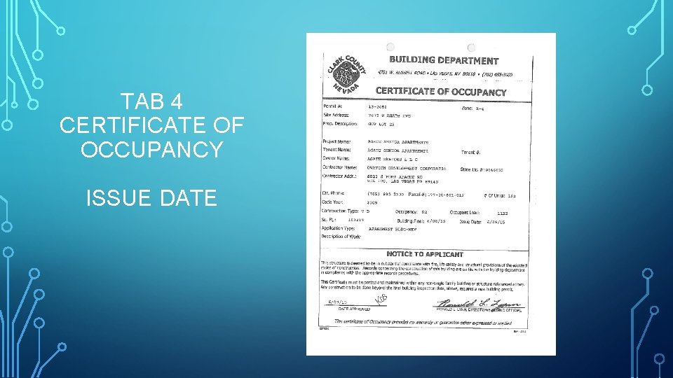 TAB 4 CERTIFICATE OF OCCUPANCY ISSUE DATE 