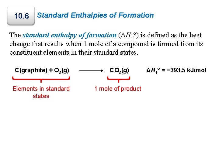 10. 6 Standard Enthalpies of Formation The standard enthalpy of formation (ΔH f°) is