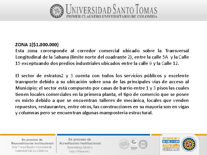 ZONA 1($1. 000) Esta zona corresponde al corredor comercial ubicado sobre la Transversal Longitudinal