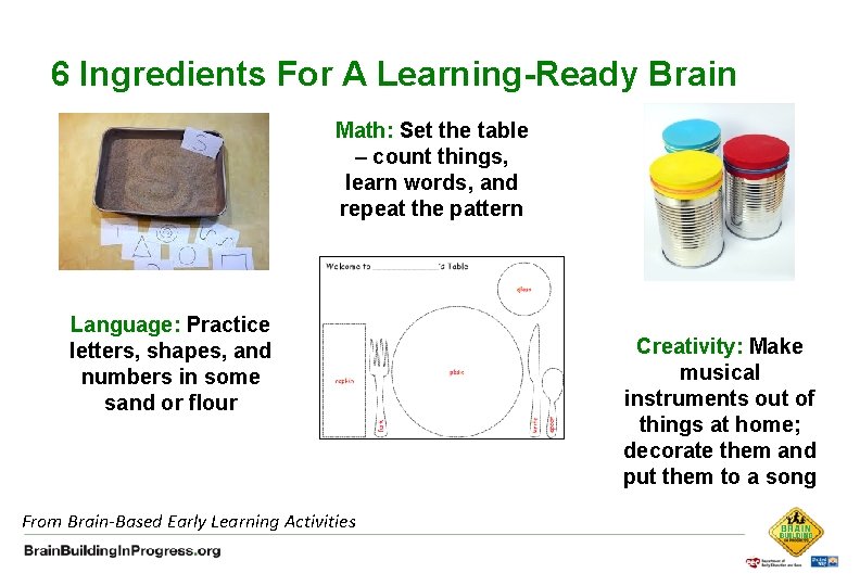 6 Ingredients For A Learning-Ready Brain Math: Set the table – count things, learn