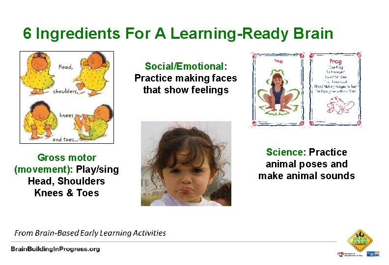 6 Ingredients For A Learning-Ready Brain Social/Emotional: Practice making faces that show feelings Gross