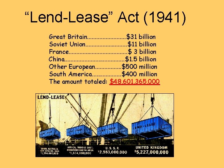 “Lend-Lease” Act (1941) Great Britain. . . $31 billion Soviet Union. . . .