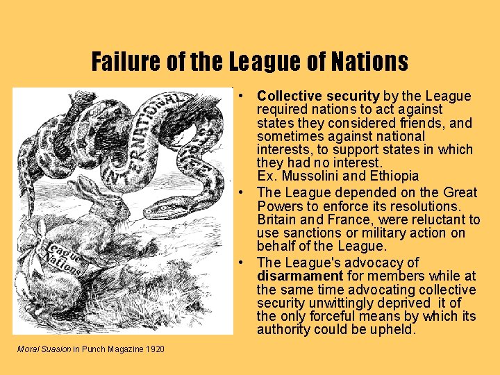 Failure of the League of Nations • Collective security by the League required nations
