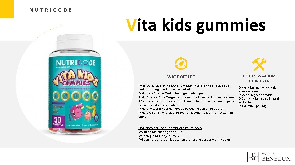 NUTRICODE Vita kids gummies WAT DOET HET ØVit B 6, B 12, biotine en