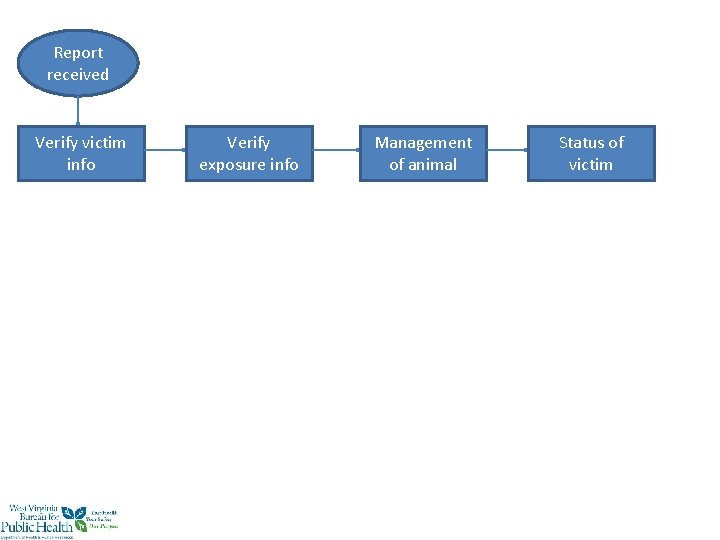 Report received Verify victim info Verify exposure info Management of animal Status of victim