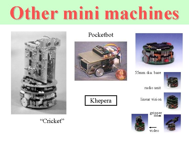 Other mini machines Pocketbot 55 mm dia. base radio unit Khepera linear vision gripper