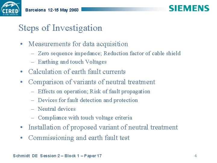 Barcelona 12 -15 May 2003 Steps of Investigation • Measurements for data acquisition –