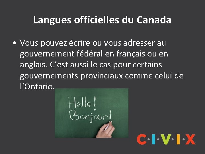 Langues officielles du Canada • Vous pouvez écrire ou vous adresser au gouvernement fédéral