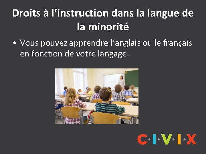Droits à l’instruction dans la langue de la minorité • Vous pouvez apprendre l’anglais