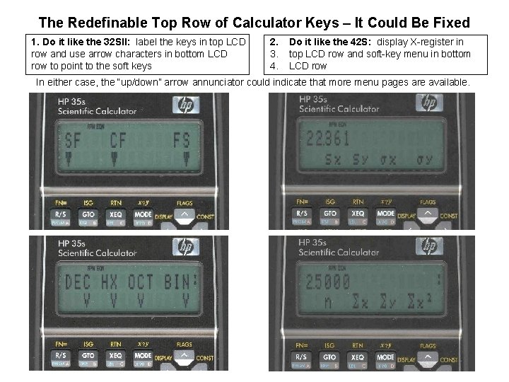 The Redefinable Top Row of Calculator Keys – It Could Be Fixed 1. Do