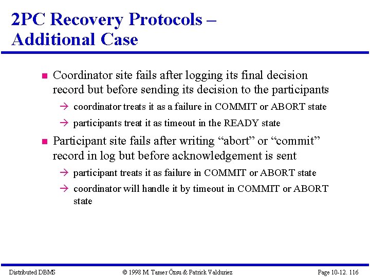 2 PC Recovery Protocols – Additional Case Coordinator site fails after logging its final