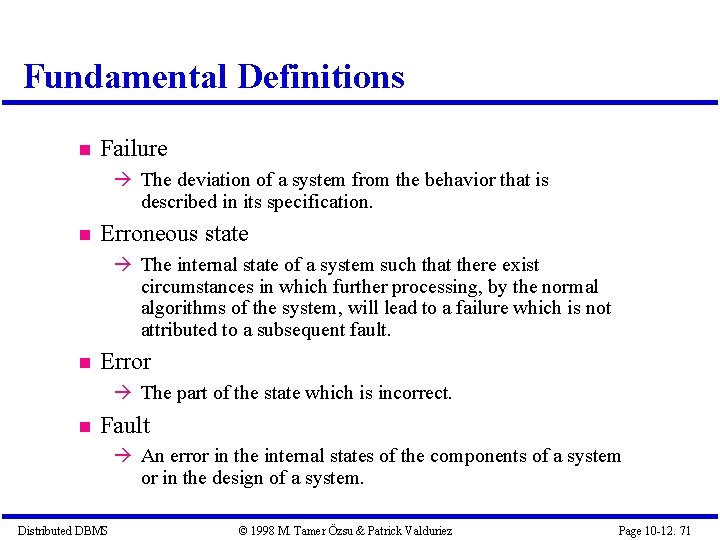 Fundamental Definitions Failure The deviation of a system from the behavior that is described