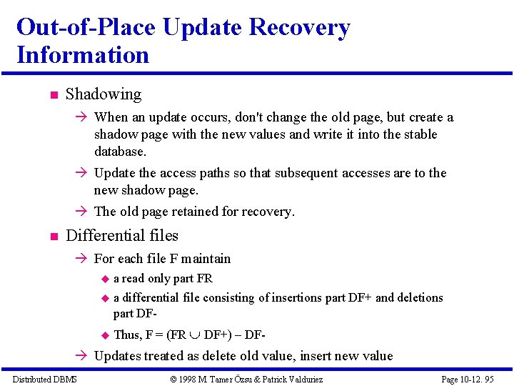 Out-of-Place Update Recovery Information Shadowing When an update occurs, don't change the old page,